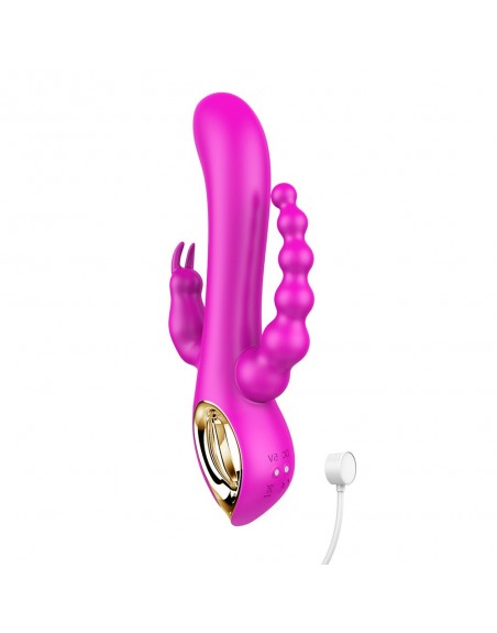 Vibromasseur Rabbit  rose  avec chapelet vibrant - TOZ-024BPNK