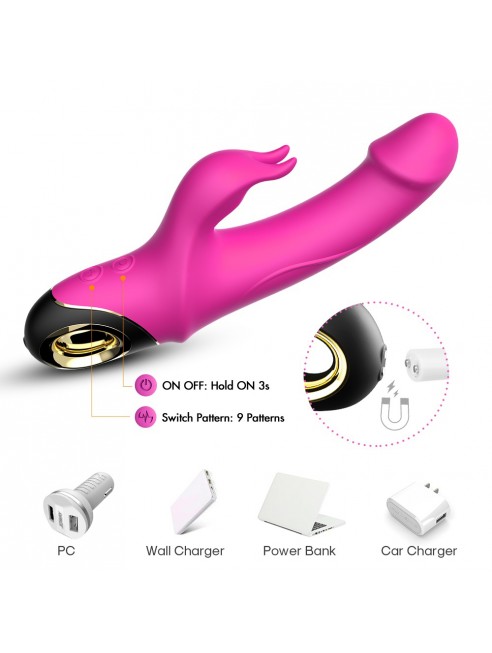 Vibromasseur Rabbit rose 9 modes de vibrations puissantes - USK-V10PNK