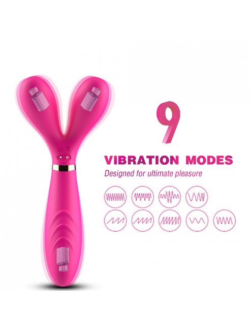 Vibromasseur Wand  rose en forme de Y avec 3 moteurs - USK-W04PNK