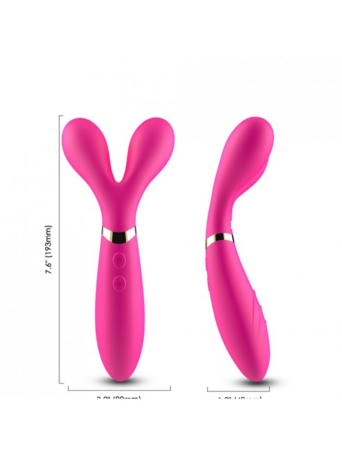 Vibromasseur Wand  rose en forme de Y avec 3 moteurs - USK-W04PNK