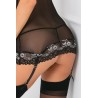 Fournisseur dropshipping Nuisette jarretelles noire maille transparente avec broderie florale et armatures poitrine