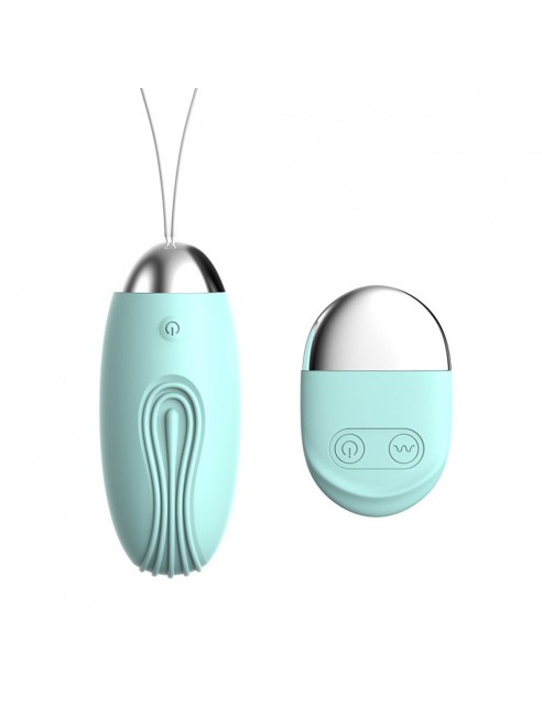 Oeuf vibrant rainuré turquoise USB avec télécommande - TOD008TUR