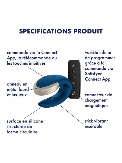 Vibromasseur connecté pour couple avec télécommande Double Love bleu Satisfyer - CC597446