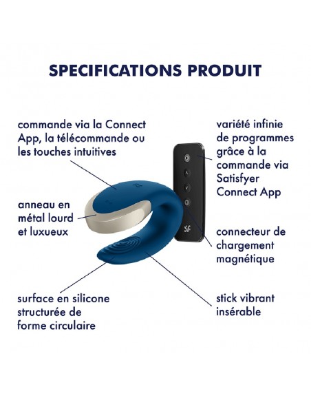 Vibromasseur connecté pour couple avec télécommande Double Love bleu Satisfyer - CC597446