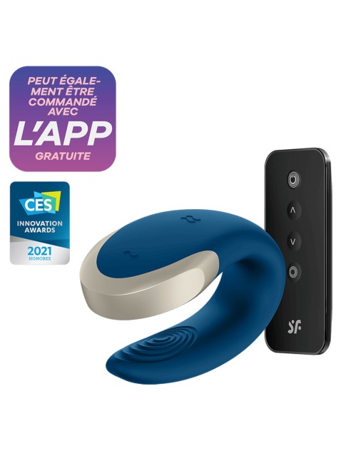 Vibromasseur connecté pour couple avec télécommande Double Love bleu Satisfyer - CC597446