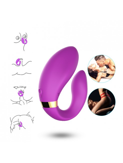 Vibromasseur forme U Violet pour couple avec double moteurs - USK-GZ02PUR