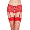 Panty porte jarretelles en dentelle rouge ouvert à l'entrejambe avec jarretelles amovibles - MH7742RED