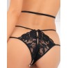 Fournisseur lingerie dropshipping Body string noir ouvert à l'entre-jambes dentelle et ornements