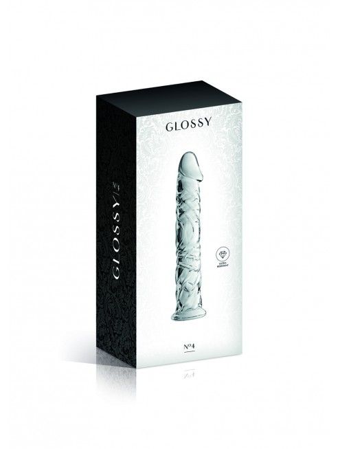 Gode en verre transparent avec gland et veines n°4 Glossy - CC532060020