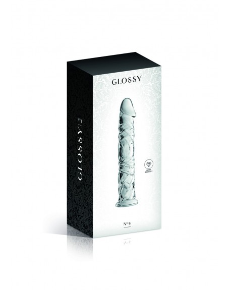 Gode en verre transparent avec gland et veines n°4 Glossy - CC532060020