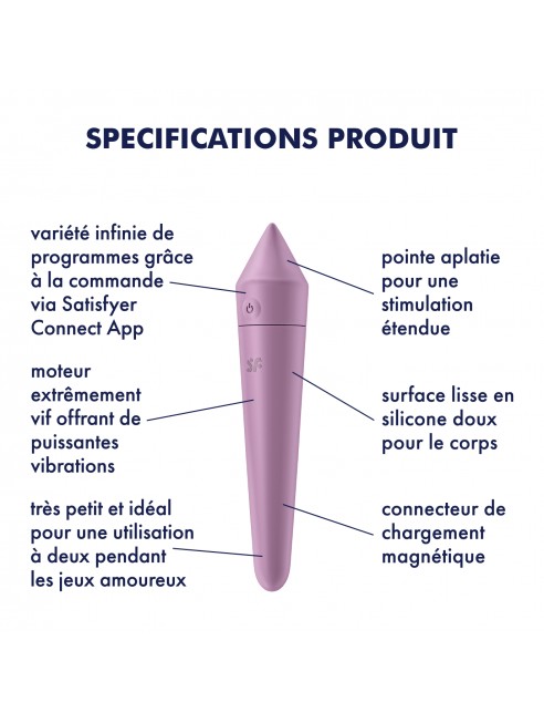 Vibromasseur connecté lilas USB Ultra Power Bullet 8 Satisfyer - CC597745