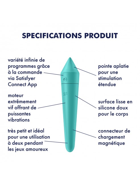 Vibromasseur connecté turquoise USB Ultra Power Bullet 8 Satisfyer - CC597744