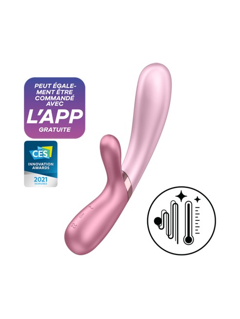 Vibromasseur rabbit rose/vert chauffant USB connecté Hot Lover Satisfyer - CC597746