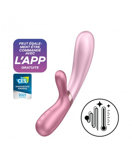 Vibromasseur rabbit rose/vert chauffant USB connecté Hot Lover Satisfyer - CC597746