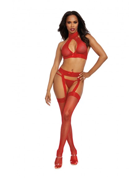 Ensemble rouge 3 pièces Bodystocking - DG0375RED