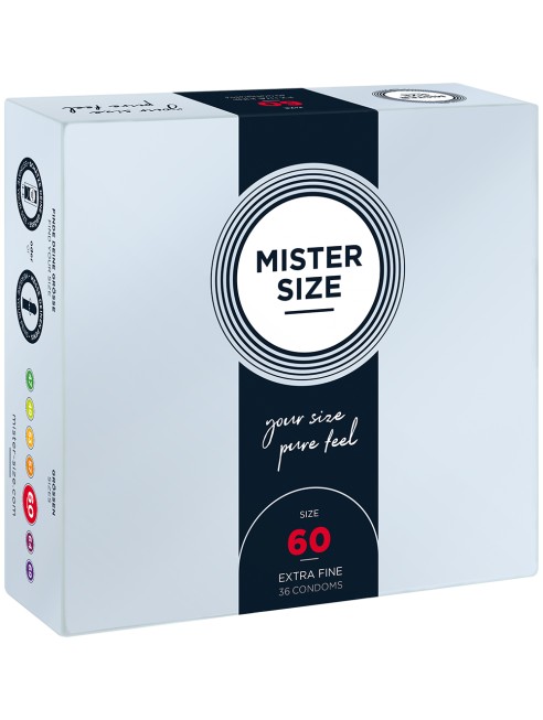 Boite de 36 préservatifs latex avec réservoir, 7 tailles disponibles, Mister Size - MS36