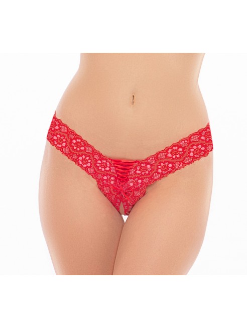 String rouge  ouvert avec laçage sur le devant - REN1158-RED