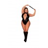 Body en simili cuir grande taille, extensible avec col clouté et fouet - DG12450XBLK