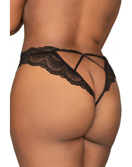 Tanga noir ouvert à l'entrejambe grande taille - DG1468XBLK