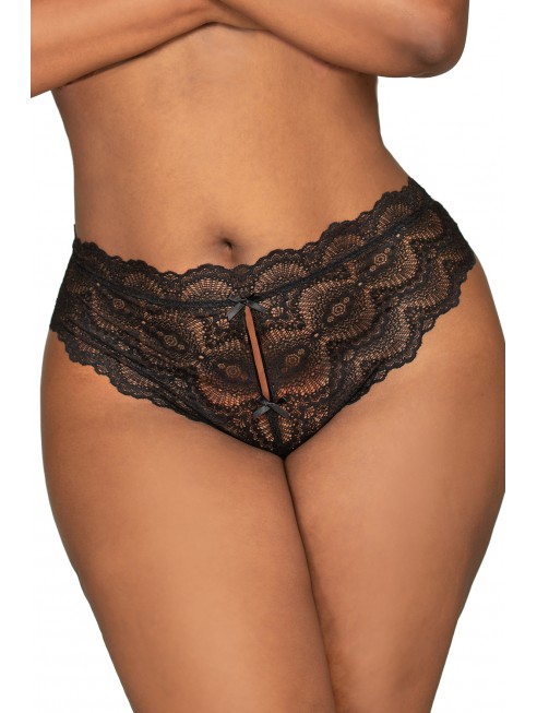 Tanga noir ouvert à l'entrejambe grande taille - DG1468XBLK