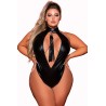 Body en simili cuir grande taille, extensible avec col clouté et fouet - DG12450XBLK