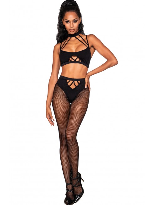 Ensemble de deux pièces avec brassière à lanières et collants.- DG0390BLK