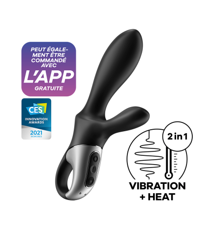 Vibromasseur rabbit noir USB, chauffant et connecté Heat Climax+  Satisfyer - CC597791