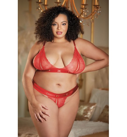 Ensemble 2 pièces rouge grande taille avec soutien gorge fendu et string ouvert STARR - 12-7002XR