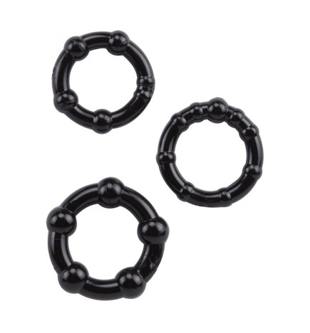 Pack 3 cockring noir avec billes - COR005BLK