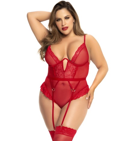 Body rouge grande taille avec porte jarretelles - MAL8724XRED