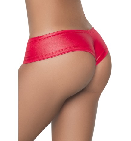 Tanga rouge wetlook froncé sur les fesses - MAL3025WRD