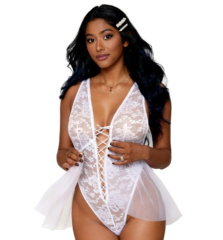 Body dentelle blanc avec tulle amovible - DG12918WHT