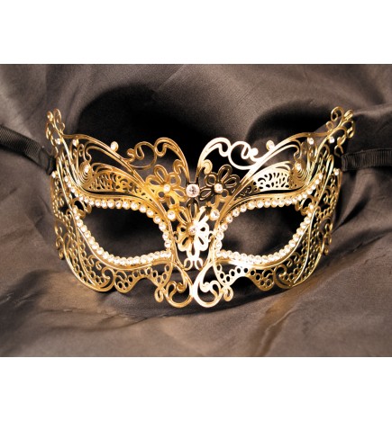 Masque vénitien Alba rigide doré avec strass - HMJ-039B