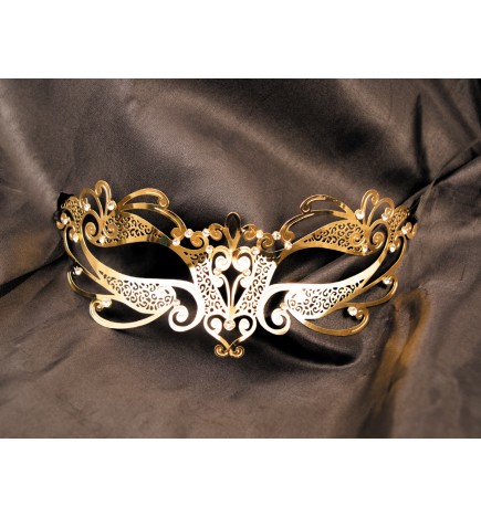 Masque vénitien Gaia rigide doré avec strass - HMJ-061B