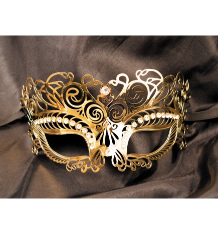 Masque vénitien Giulia rigide doré avec strass - HMJ-035B