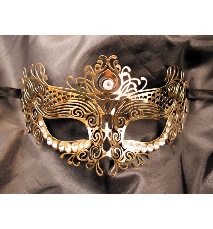 Masque vénitien Ornella rigide doré avec strass - HMJ-031B