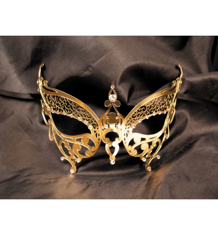 Masque vénitien Alida rigide doré avec strass - HMJ-026B