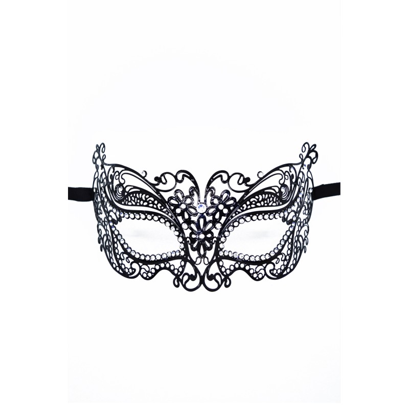 Masque vénitien Alba rigide noir avec strass