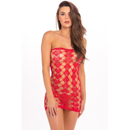 Robe motif cœur en résille rouge - REN7075-RED