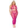 Ensemble Soutien-gorge et jupe longue en filet rose