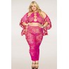 Ensemble Soutien-gorge et jupe longue en filet rose