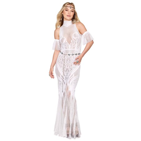 Robe bodystocking en résille et dentelle blanche