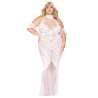 Robe bodystocking, grande taille, en résille t dentelle blanche