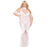 Robe bodystocking, grande taille, en résille t dentelle blanche