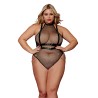 Body en résille, grande taille, avec Harnais simili cuir et chaines - DG13291XBLK