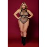 Body en résille, grande taille, avec Harnais simili cuir et chaines - DG13291XBLK