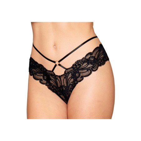 Culotte en dentelle noire avec lanières et chaines dorées - DG1489BLK