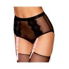 Culotte en résille et dentelle noire avec jarretelles roses - DG1485BLK