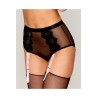 Culotte en résille et dentelle noire avec jarretelles roses - DG1485BLK