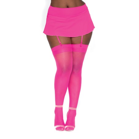 Bas nylon rose néon coutures grande taille pour jarretelles - DG0007XHPK